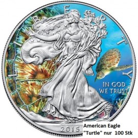 1 Unze Silber American Eagle 2015 "Turtle" Coloriert