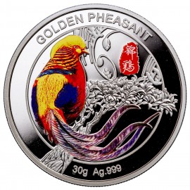 30 Gramm  China Silber Golden Pheasant 2017 Coloriert  