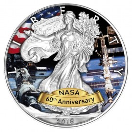 1 Unze Silber American Eagle 2018  Space shuttle 60 Jahre Nasa