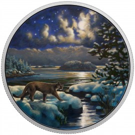 2 Unzen Silber Canada Cougar Animals in the Moonlight  Glow in the dark