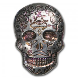 2 Unzen Silber 999 Handgegossener Skull Day of the Dead: Marigold