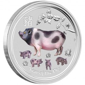 1 Kg Silber Schwein Lunar II 2019 mit Diamantauge  coloriert PIG