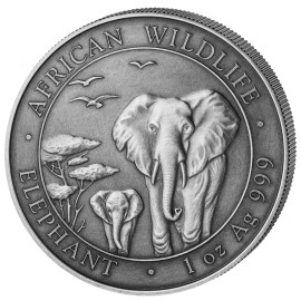 1 Unze Silber Somalia Elefant 2015 Antique Finish Box